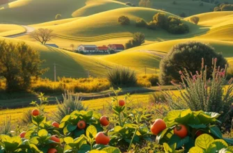 A picturesque orchard laden with fresh vegetables and fruits, symbolizing healthy eating.