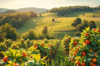 A lush field showcasing various organic fruits and vegetables.