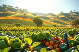 A breathtaking landscape showcasing an orchard filled with vibrant and fresh organic produce.