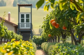 An idyllic landscape filled with colorful fruits and vegetables under warm sunlight.