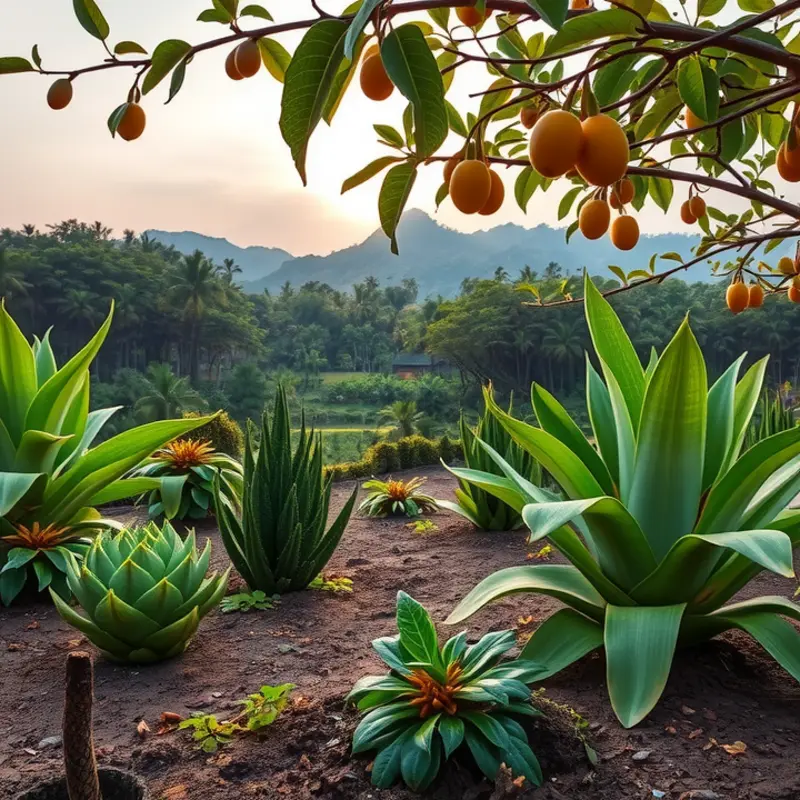 A vibrant Balinese landscape rich with tropical fruits and spices.