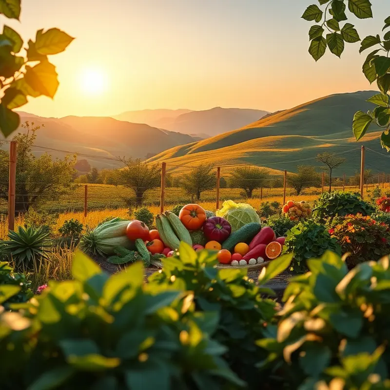 A sunlit field abundant with fresh produce symbolizing essential nutrients for brain health.