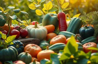 A lush field filled with fresh vegetables and fruits, emphasizing the concept of healthy comfort eating.