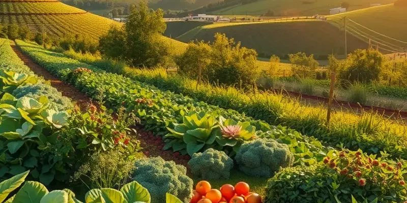 A picturesque view of a natural landscape featuring vibrant organic produce, emphasizing nutritious options for connective tissue health.