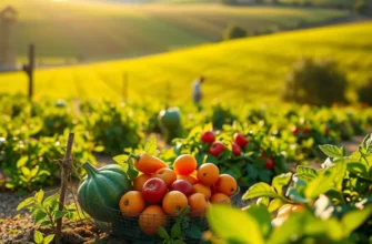 A peaceful landscape with healthy, natural foods representing dietary wellness.