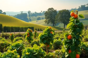 A scenic landscape overflowing with vibrant organic vegetables and fruits.