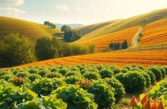 A scenic view of a vibrant orchard with fresh fruits and vegetables.