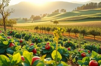 A scenic view of a sunlit field filled with fruits and vegetables, representing healthy nutrition for better sleep.