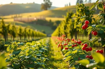 A lush, sunlit orchard filled with vibrant fruits and vegetables, symbolizing healthy living.