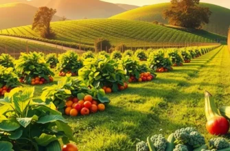 A vibrant landscape showcasing nature and healthy organic produce.