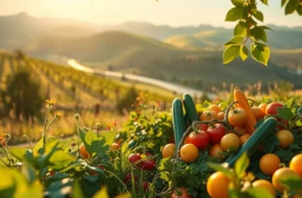 A natural landscape filled with colorful fruits and vegetables, illustrating the importance of nutrition for seniors.