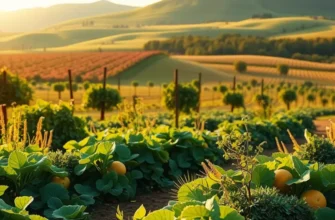 A landscape featuring fresh vegetables and fruits in a natural orchard.