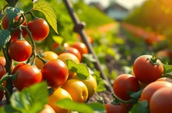 A picturesque landscape showcasing a variety of fresh fruits and vegetables growing naturally in a sunny field.