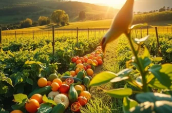 A vibrant landscape with fresh fruits and vegetables representing healthy nutrition