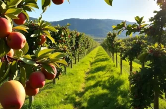 A sunlit orchard filled with fresh vegetables and fruits.
