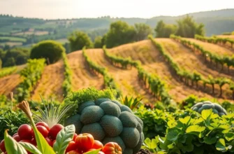 A scenic landscape illustrating fertility with fresh organic produce in a natural setting.