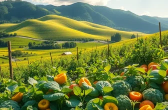A beautiful landscape showcasing healthy, organic produce in a sunlit setting.