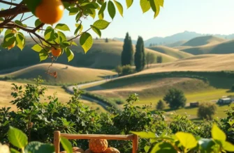 A sunlit field with various fruits and vegetables, symbolizing healthy nutrition.