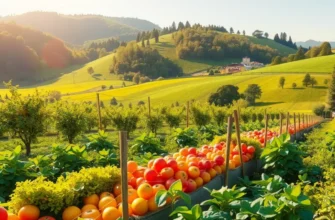 A vibrant orchard with an abundance of fresh fruits and vegetables, exemplifying the beauty of healthy nutrition.