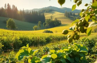 A sunlit field filled with vibrant vegetables and fruits blossoming in nature.