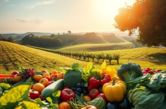 Scenic landscape showcasing an orchard rich in healthy fruits and vegetables.