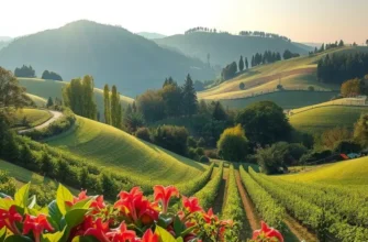 A scenic view of a sunlit field showcasing an array of colorful vegetables and fruits.