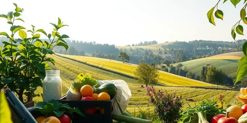 A picturesque view of a landscape filled with fresh produce symbolizing liver health.