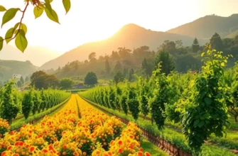 A tranquil sunlit landscape depicting an organic field brimming with vibrant fruits and vegetables, embodying the essence of nutritious eating.