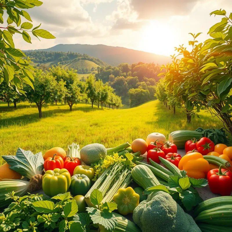 A beautiful sunlit field rich with organic produce.