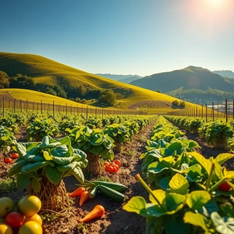 A lush sunlit field filled with organic produce, capturing the vibrant essence of nature.