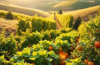 Scenic landscape focusing on organic produce in a vibrant, lush green field, symbolizing healthy nutrition.