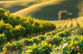 A scenic view of lush fields filled with a variety of organic vegetables and fruits.