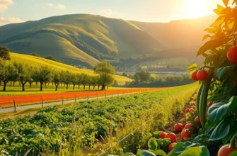 A bright sunny field abundant with fresh fruits and vegetables representing the principles of mindful nutrition.