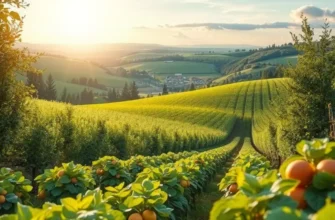 Scenic landscape of a sunlit field showcasing the beauty of organic harvest.