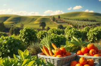 A stunning landscape showcasing the bountiful growth of fruits and vegetables in a natural setting.