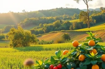 A tranquil orchard showcasing bountiful vegetables and fruits in natural beauty.