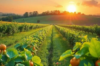 A natural scene showcasing a field filled with organic vegetables and fruits.
