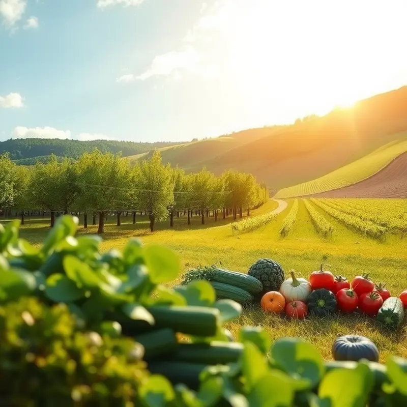 A sunlit orchard showcasing vibrant fruits representing healthy nutrition.