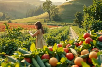 A picturesque nature scene showcasing bountiful organic produce, embodying the harmony of healthy eating and emotional nourishment.