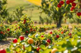 An expansive sunlit orchard filled with vegetables and fruits representing healthy eating.