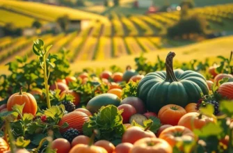 A vibrant landscape filled with fruits and vegetables growing in natural surroundings, emphasizing health and wellness.