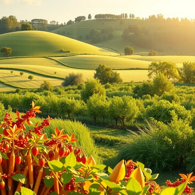 A sunlit orchard showcasing vibrant fruits representing healthy nutrition.