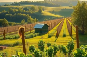 A vibrant sunlit landscape filled with healthy fruits and vegetables growing naturally.