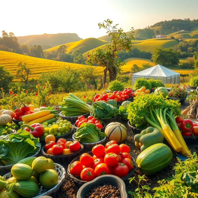 A vibrant landscape showcasing an abundance of fruits and vegetables.