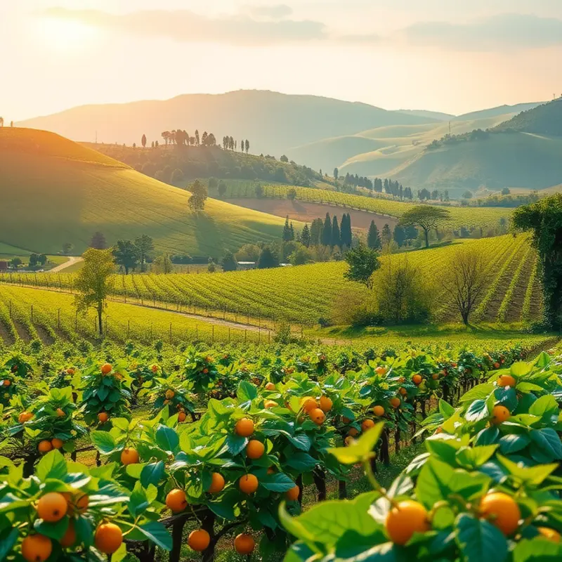 A sunlit landscape showcasing the vibrant colors of organic produce.