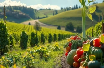 Scenic sunlit garden field rich in organic produce, showcasing nature's bounty.