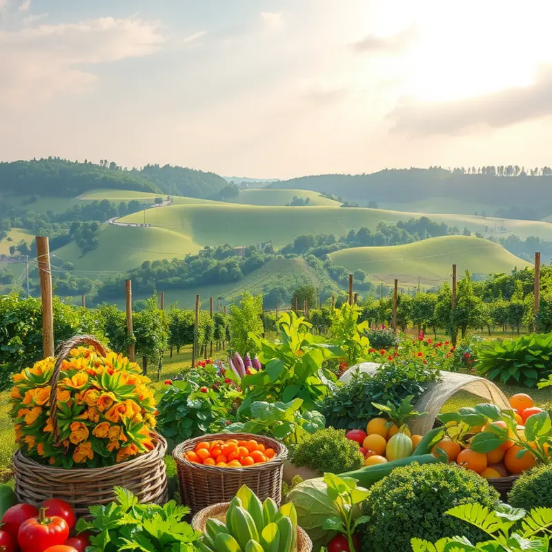 A sunlit field showcasing vibrant organic produce.