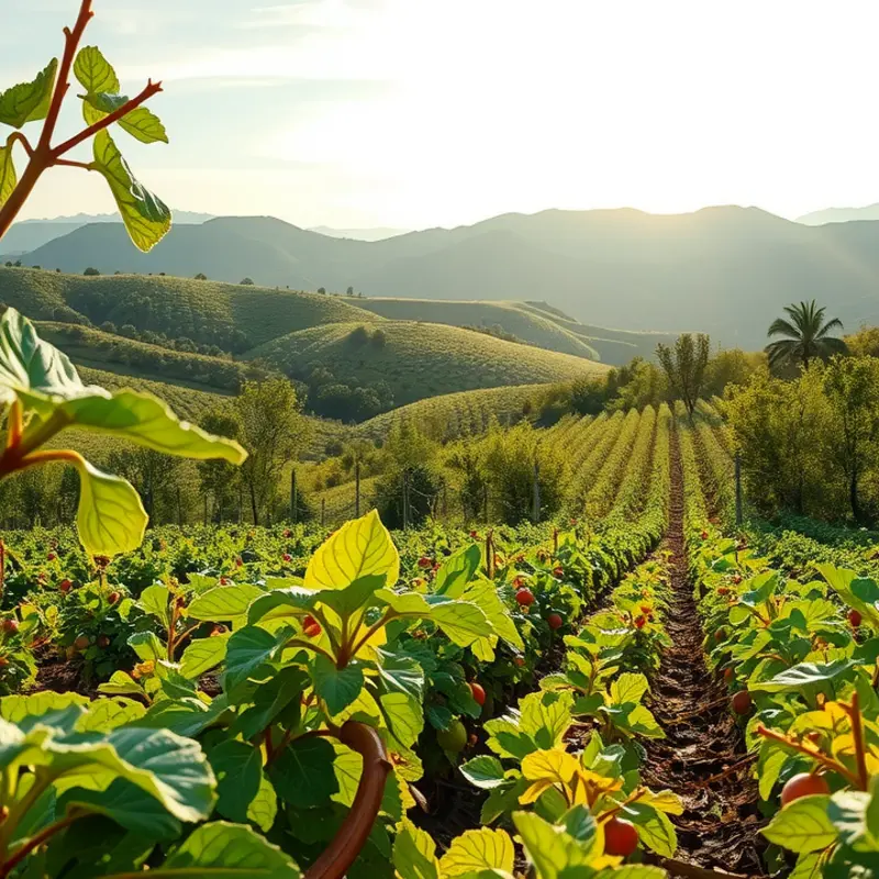 A vibrant sunlit field showcasing the beauty of fresh organic produce.
