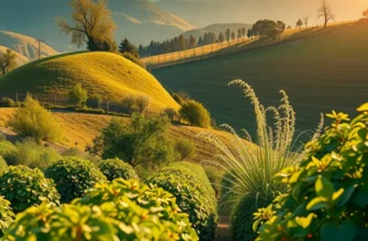 A picturesque view of an orchard filled with colorful fruits and vegetables, basking in natural sunlight.