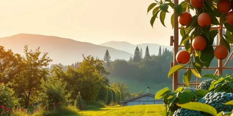 A lush field with vibrant fruits and vegetables, representing organic and dairy-free cooking ingredients.
